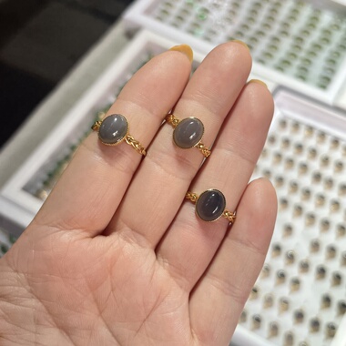 天然和田玉烟紫蛋面戒指925银镶烟紫蛋面戒指女国风礼物送女友