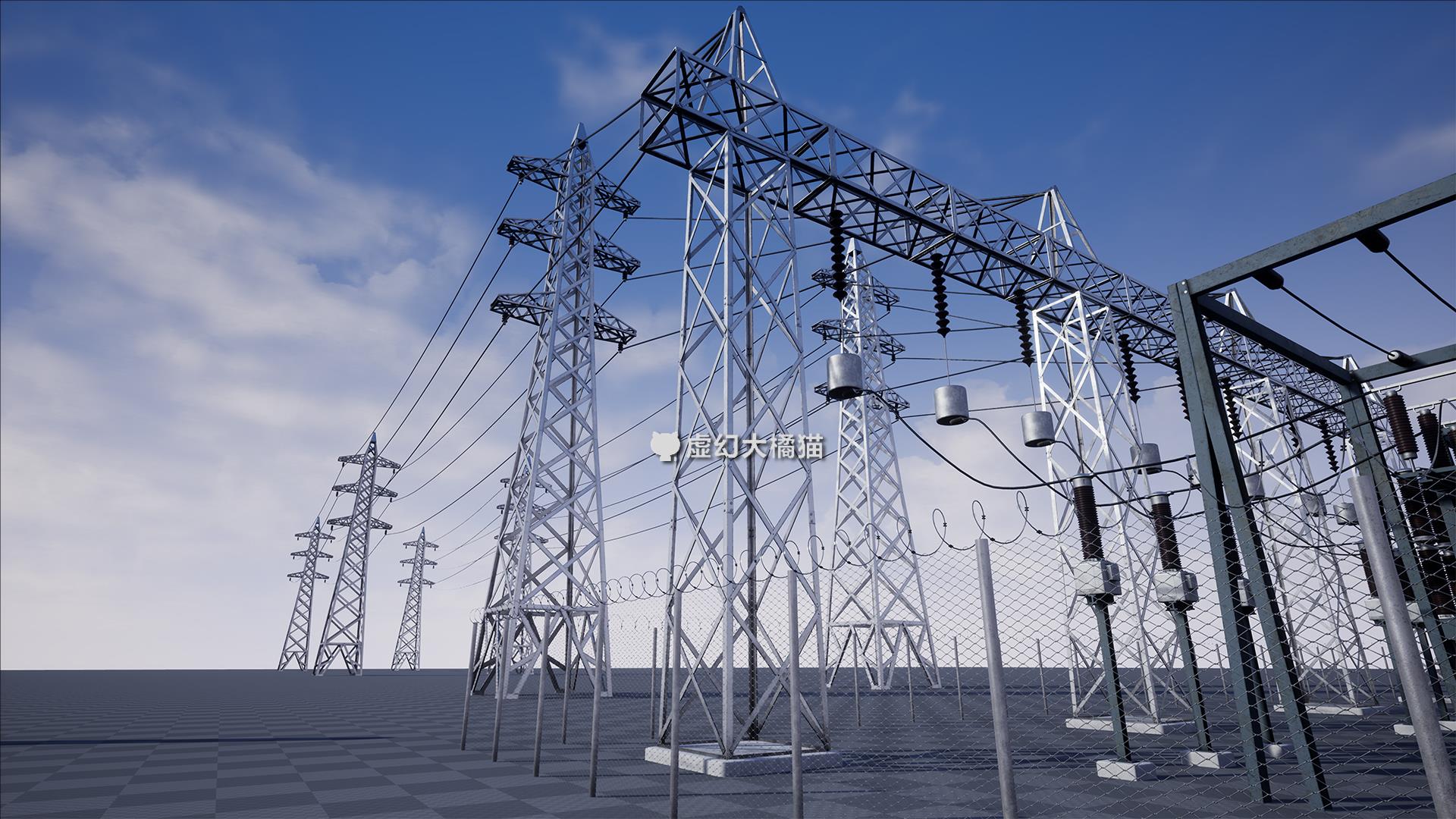 UE4UE5 Electric Central太阳能发电站风力车铁塔高压电线缆模型-图3