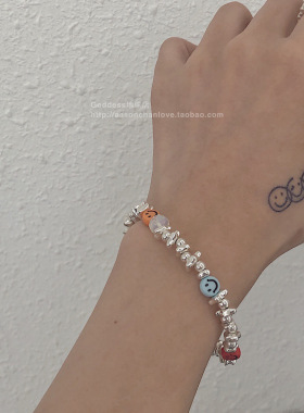 彩色笑脸手链女纯银闺蜜礼物甜美