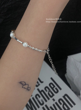 珍珠手链女纯银黄水晶ins风显白