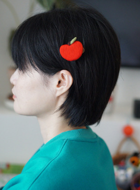 原创手作苹果可爱毛毡羊毛毡秋冬女童少女森系发夹边夹发饰刘海夹