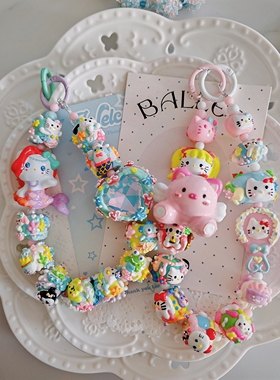 三丽鸥kitty手绘手机链kt捏捏包挂库洛米钥匙扣帕恰滴流玉桂狗