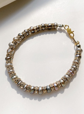 欧美小众淡水珍珠闪钻手链