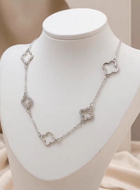 甜美风四叶草项链 满钻镂空显白小众设计感温柔气质款日常锁骨链