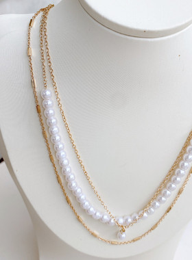 欧美外贸饰品时尚个性简约百搭小众设计感珍珠双层叠戴项链锁骨链