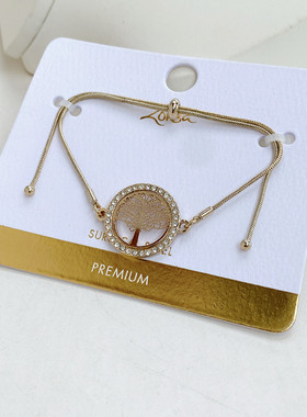 欧美外贸饰品时尚高级感个性抽拉式手链生命树闪钻轻奢手链