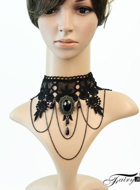 多层黑色朋克风礼服夸张蕾丝项链