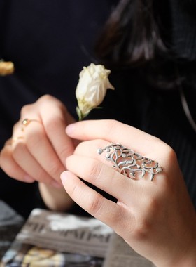 食指花朵镂空夸张可调节戒指女