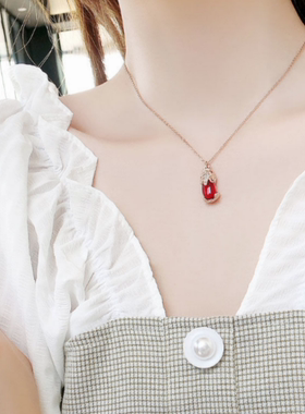 貔貅钛钢纯银红色玛瑙吊坠项链