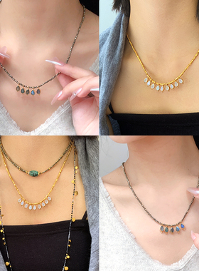 法国Bohemian Rhapsodie白色拉长是月光石项链欧美水滴型吊坠