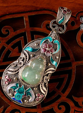 天然翡翠925纯银花丝镶嵌珐琅