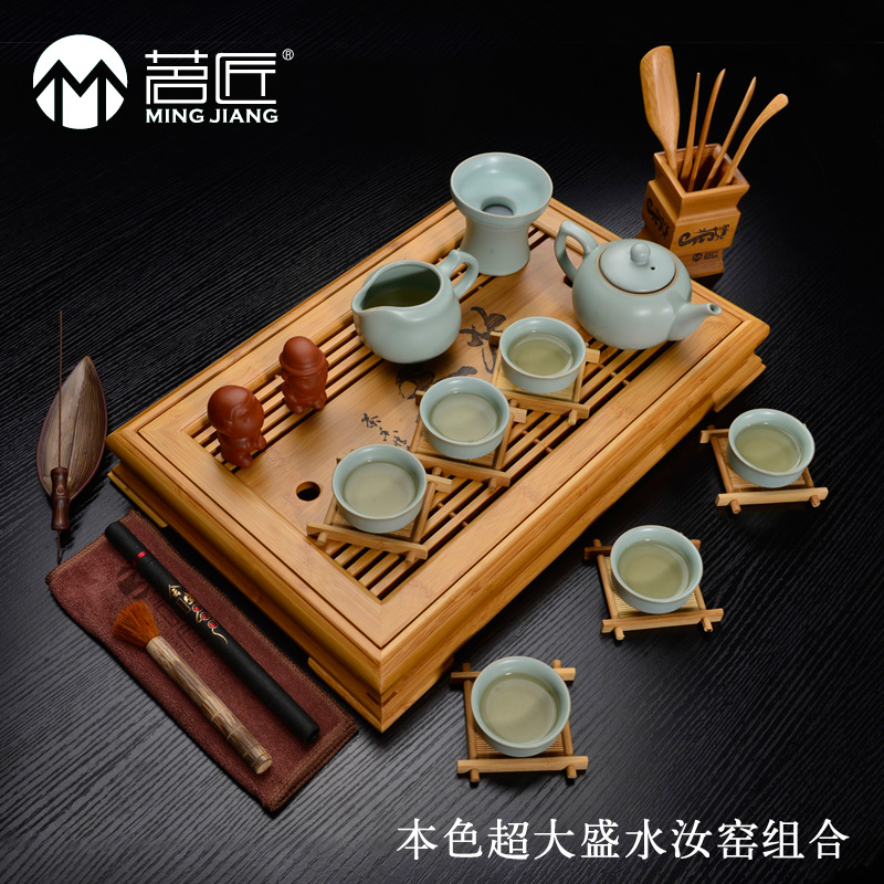 茗匠竹制茶盘榫卯功夫茶具茶海办公茶台沥水储水式小型塑料抽屉-图2