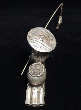 厂家 古玩铜器工艺品仿做旧家居办公室装饰摆件纯白铜船夫钓鱼