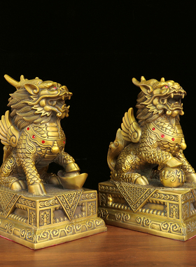 纯铜财福金刚座麒麟家居摆件