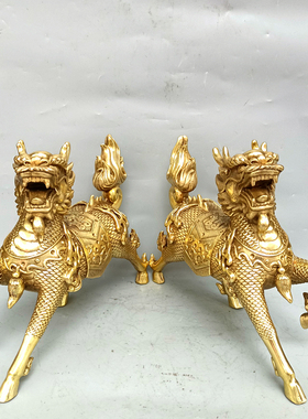 纯铜财福火麒麟镇宅招财中式摆件