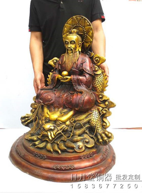 黄铜纯铜陆压道君大号精工紫铜色开天大神骑龙陆压道人神像接定做