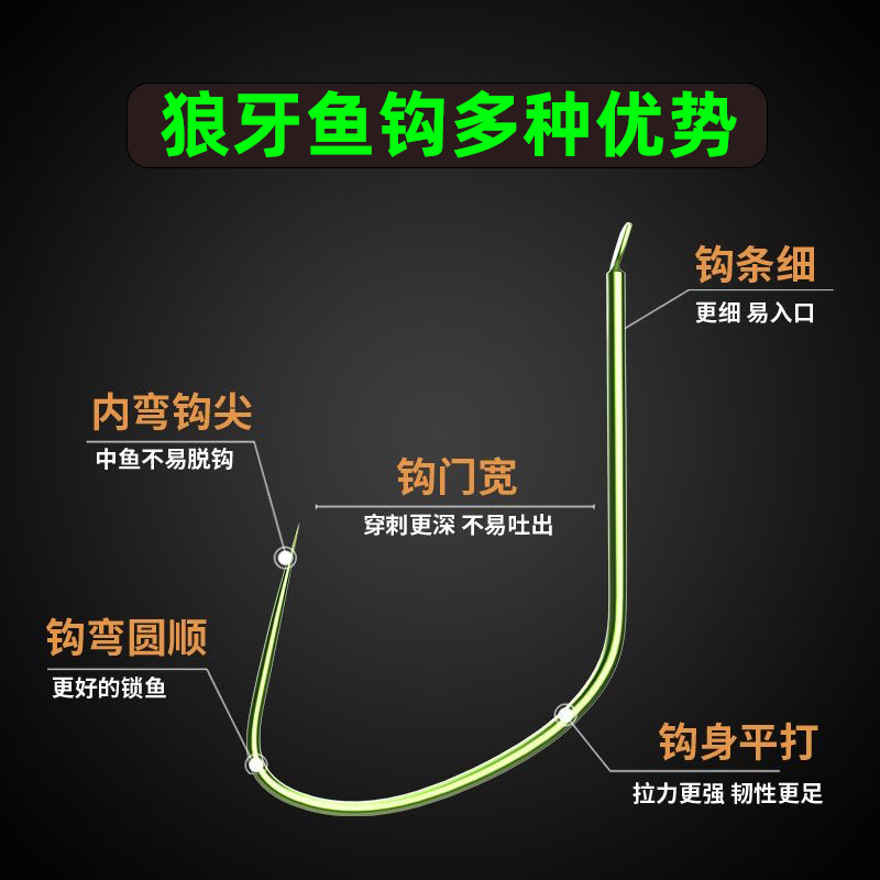 竞技狼牙鱼钩散装细条无刺钛合金材质正品黑坑偷驴滑口鲫鱼鲤鱼钩 - 图1