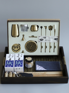 仿古纯铜香道套装用具入门檀香炉天然沉香粉打拓香篆香具工具礼盒
