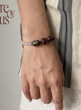 VITREQYOUS  中式金丝檀木红玛瑙奶白水晶低调百搭原创设计手链