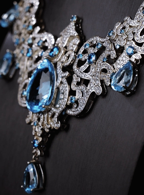 天然托帕石项链意大利工艺设计款项链托帕石吊坠套链瑞士蓝托帕石