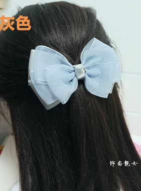 原创韩式黑色绢纱蝴蝶发饰马尾夹发夹头绳蓝色发饰发圈鸭嘴夹