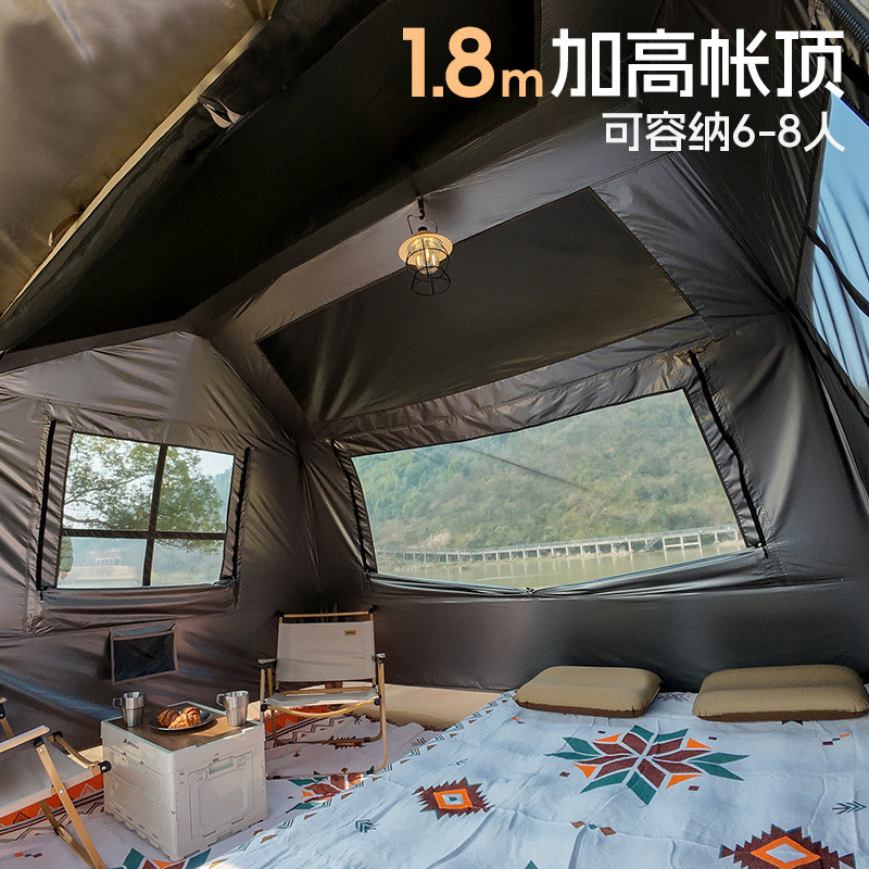 户外屋脊帐篷自动便携式折叠露营过夜防暴雨防风遮阳雨棚一室一厅