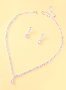 外贸爆火简约水滴吊坠项链耳环气质新娘婚礼配饰轻奢水钻首饰套装