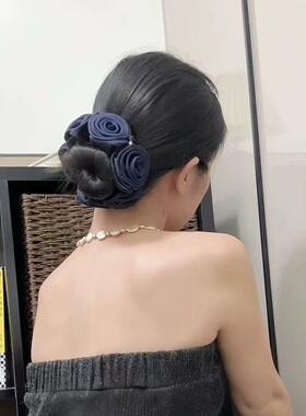 法式复古立体玫瑰花发圈优雅气质马尾头花高级感优雅丸子头绳发饰