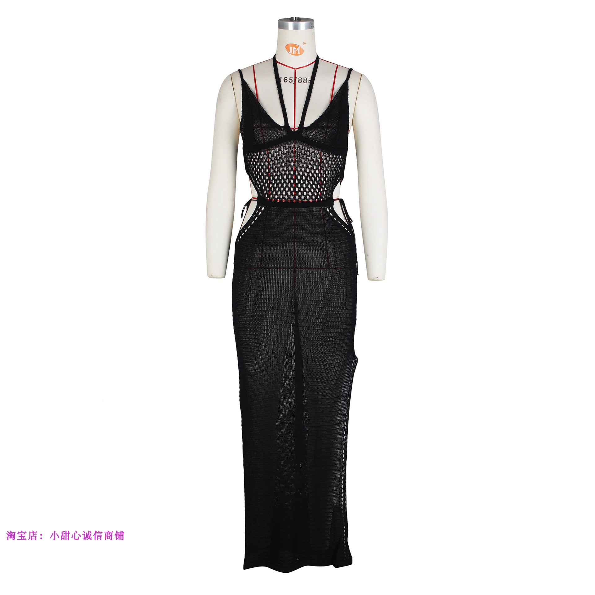 Women's suspender knitted open back beach knitted long dress - 图3