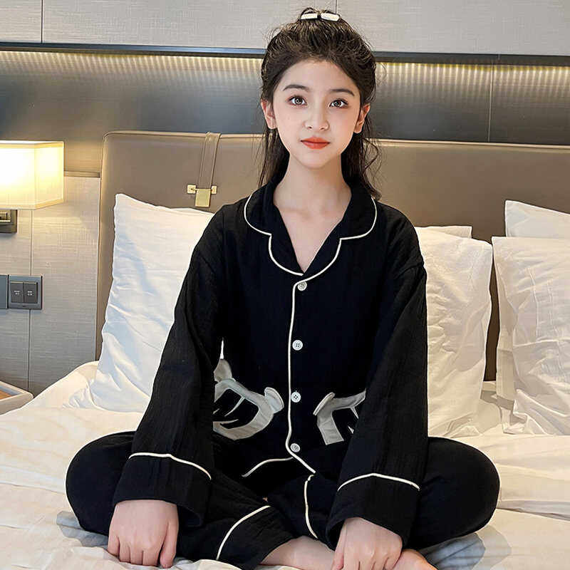 儿童睡衣春秋款新款翻领长袖女童家居服套装宽松薄款中大童空调服,淘宝优惠券,粉丝福利购,淘宝优惠卷