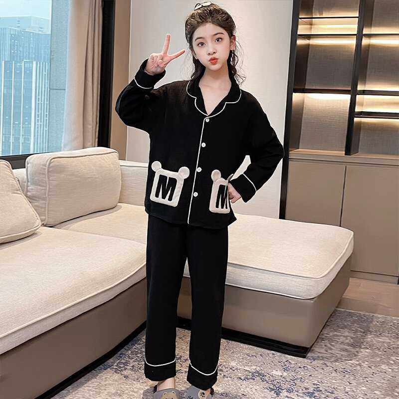 儿童睡衣春秋款新款翻领长袖女童家居服套装宽松薄款中大童空调服,淘宝优惠券,粉丝福利购,淘宝优惠卷