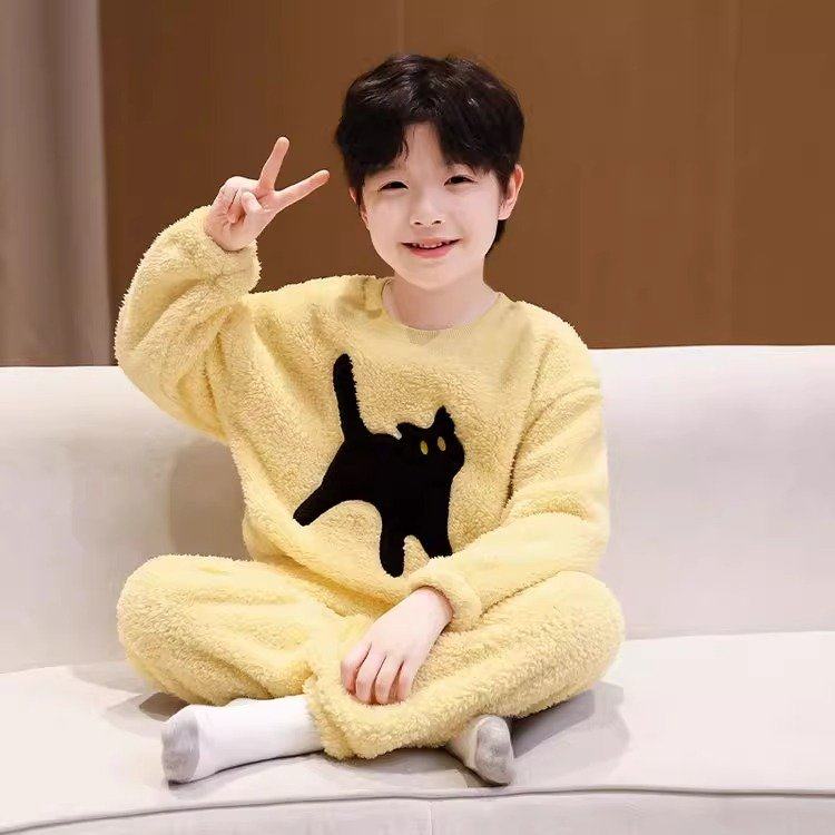 青少年睡衣秋冬款法兰绒男童家居服套装保暖加厚珊瑚绒中大童睡衣,淘宝优惠券,粉丝福利购,淘宝优惠卷