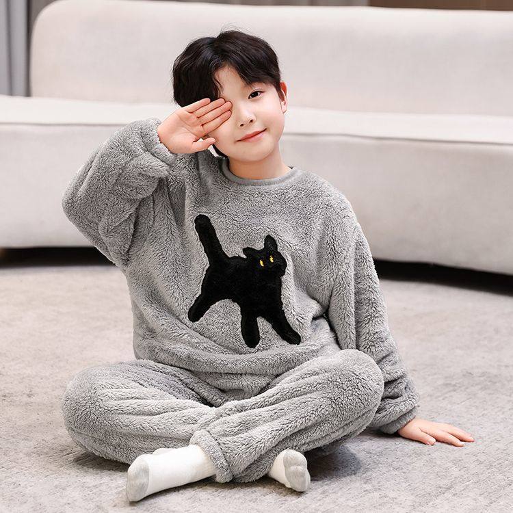 青少年睡衣秋冬款法兰绒男童家居服套装保暖加厚珊瑚绒中大童睡衣,淘宝优惠券,粉丝福利购,淘宝优惠卷