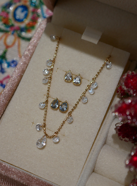 HONEY.14k金泪滴项链 纯金日系轻奢高级感小众设计闪亮水滴锁骨链