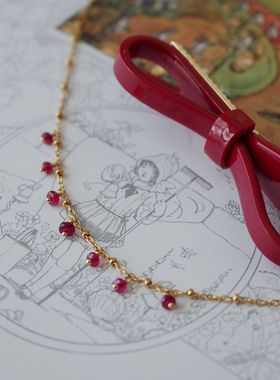 HONEY.原创手作红宝石手链 美国14k包金施家水晶红色手链新年礼物