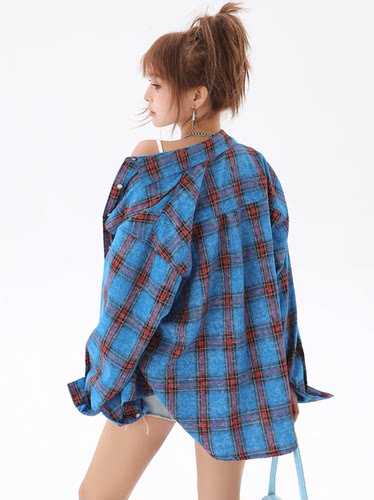 STN春秋女2026新款美式y2k纯棉格子衬衫休闲百搭宽松情侣长袖衬衣 - 图3