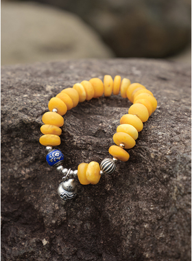 忘城纯银蜜蜡做旧文艺单圈手链