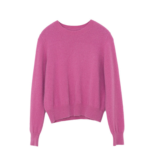 忘城C559座/温柔滤镜/2022冬浣熊绒羊毛圆领微落肩短款显白毛衣