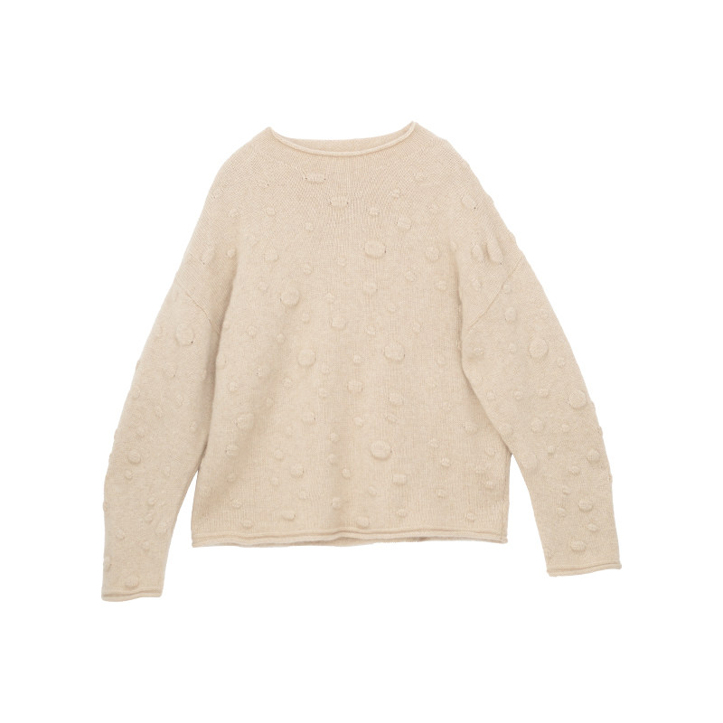 忘城M1176座/朵朵白云/23冬新品100%山羊绒卷边领提花套头毛衣女,淘宝优惠券,粉丝福利购,淘宝优惠卷