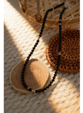 忘城5MM天然黑玛瑙项链女可调节