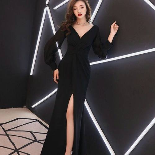 红色晚礼服裙女2026时尚宴会气质长款高贵简单大方名媛显瘦连衣裙 - 图0