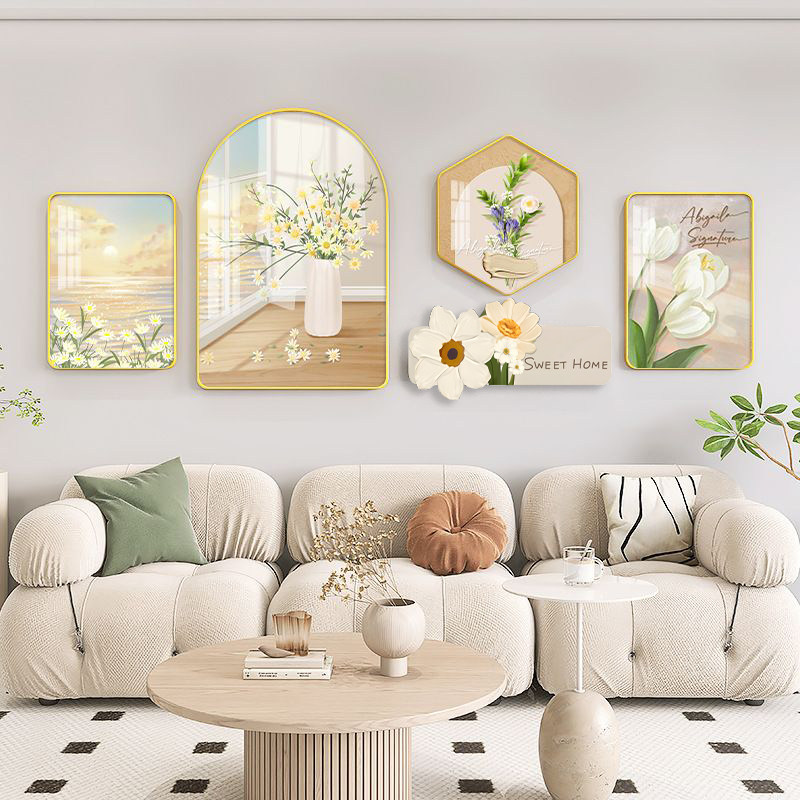 北欧小清新五连客厅背景墙装饰画组合壁奶油风沙发背景墙钟表挂画,淘宝优惠券,粉丝福利购,淘宝优惠卷