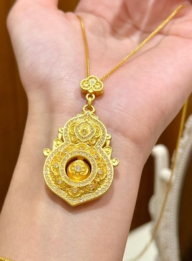 金包银人生四美吊坠古法新中式三元抱喜福禄点钻镂空项链女