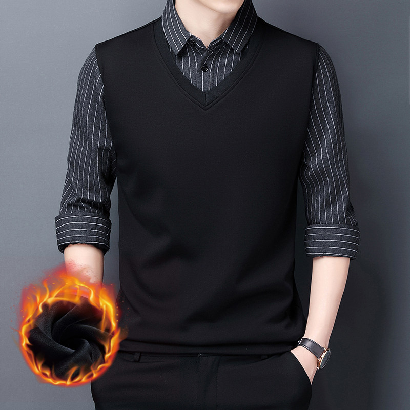 恒源祥秋冬男士加厚加绒假两件中青年打底衫保暖宽松毛衣男针织衫,淘宝优惠券,粉丝福利购,淘宝优惠卷