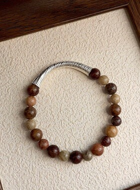 S925银天然南非晶矿拉丝银管手链复古小众能量水晶释放独特魅力