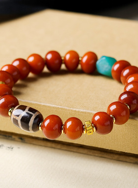 2026上新橘红皮骨头苹果珠手链原创文玩富甲天珠手串节日礼物单圈