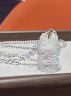 精品天然白水晶拉布布吊坠项链坐姿拉布布网红挂件毛衣链日常百搭