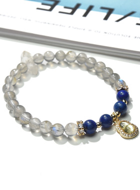 天然灰月光石水晶双圈串珠招财手链女时尚高级感黄阿赛多宝手串