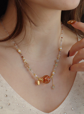 设计款天然水晶项链春夏彩色项链氛围感淡水珍珠项链轻奢女礼物