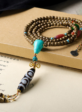 一线黄油沉香木多圈手链文玩六眼天珠金刚杵松石三通项链一件代发